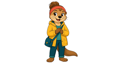 Illustration: cartoon otter Tina Travelle smiling (fictional host)