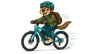 Illustration: cartoon otter Tommy Travelle on an e-bike (fictional host)