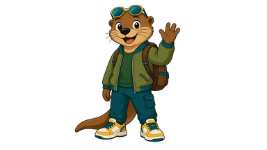 Illustration: cartoon otter Tommy Travelle waving (fictional host)