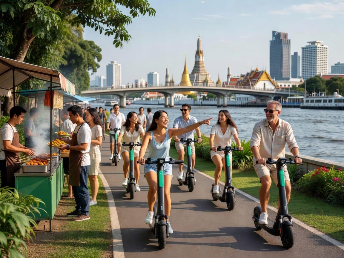 Bangkok: Riverside E-Scooter Adventure with StreetFood Snack