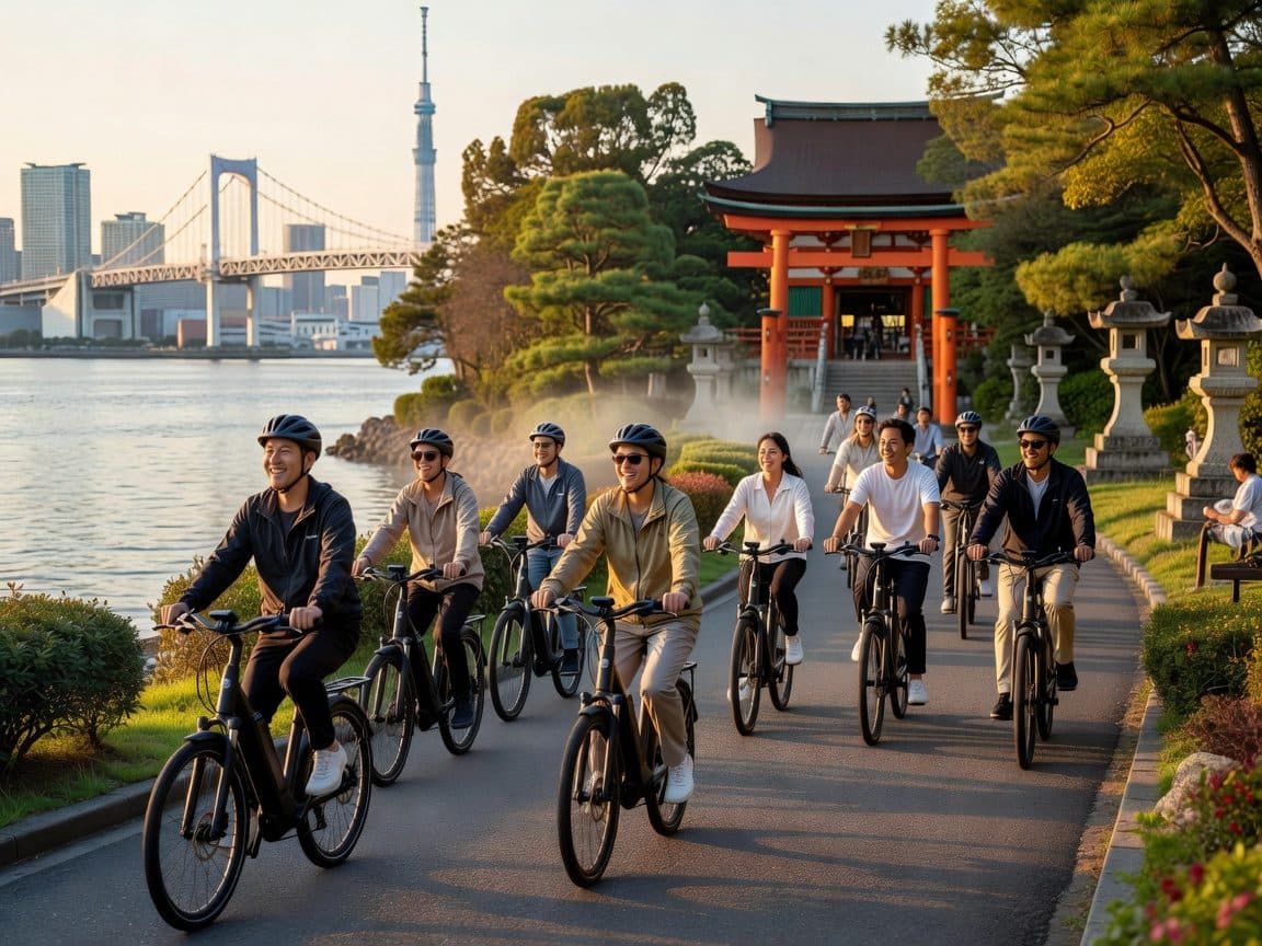 東京：神社を巡る早朝電動自転車ツアー（2時間）